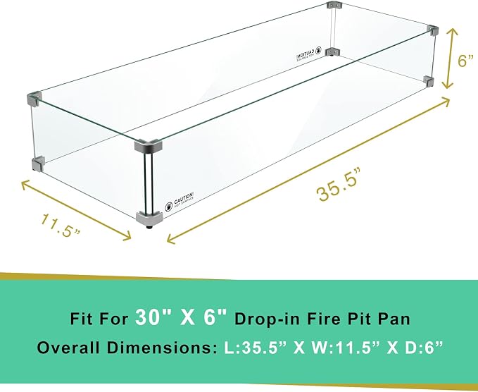 Holy Fire 35.5" L x 11.5" x 6" Rectangle Fire Pit Glass Wind Guard Clear - Image 3