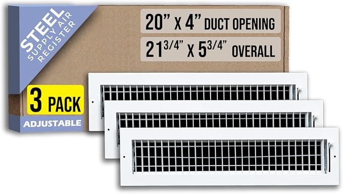 Fits 20x4 Duct Opening Steel Adjustable Air Supply Grille by Handua | Register by Handua