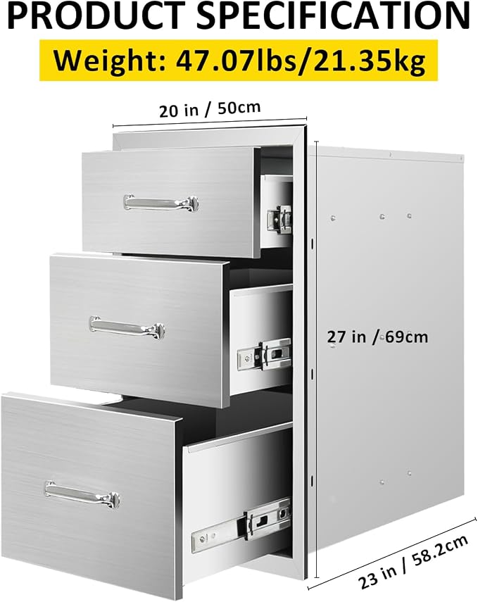 Outdoor Kitchen Drawers 20" W x 27" H x 23" D Flush Mount Triple BBQ Drawers - Image 2