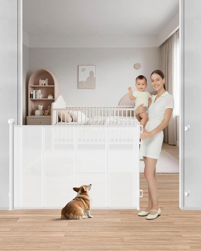 Retractable Baby Gate, Prevents Kids & Dogs from Crawling Under, Indoor/Outdoor by Unknown