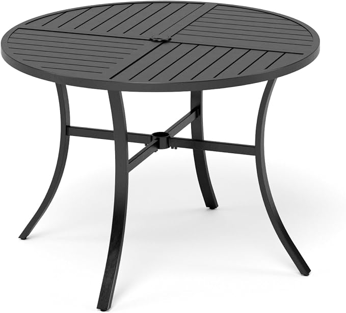 Outdoor Patio Round Dining Table, All Weather Wrought Iron Black Outdoor Table by MIXPATIO