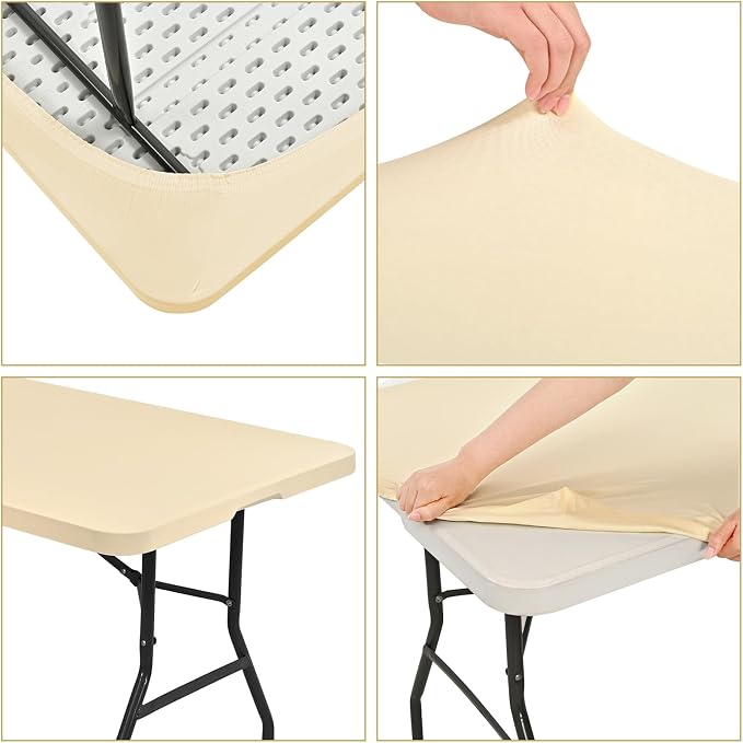 6 Pack Stretch Fabric Table Top Cap Cover, fits 8' Tables, Spandex Table Covers - Image 6