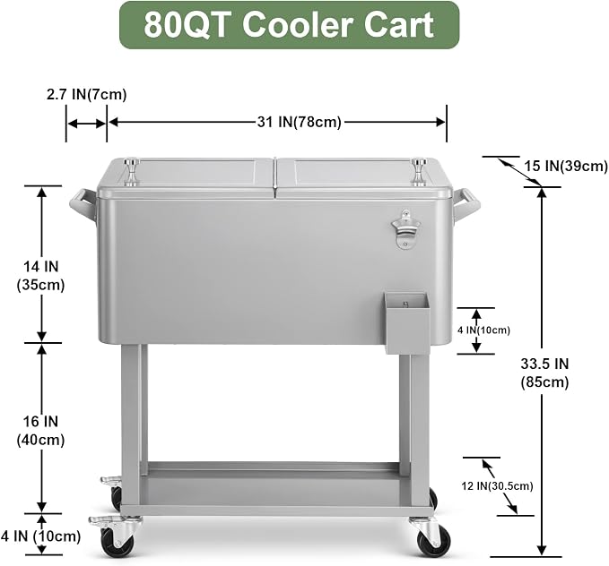 EDOSTORY 80 Quart Rolling Ice Chest Cooler Cart, Patio Backyard Party Drink - Image 6