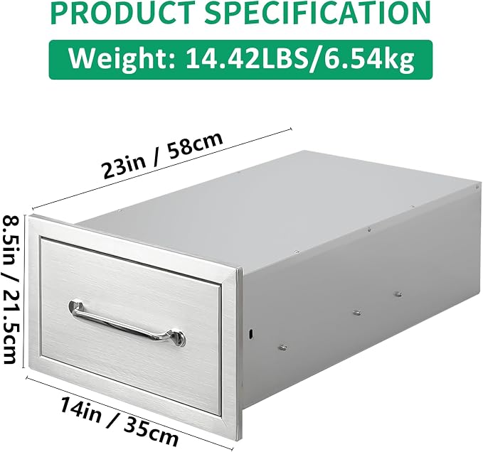 Outdoor Kitchen Drawers 14" W x 8.5" H x 23" D Stainless Steel Single Drawers - Image 2