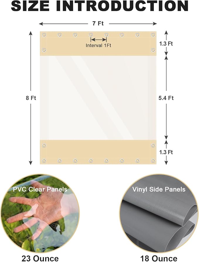 Clear Vinyl Curtains for Patio Enclosure, 23oz Heavy Duty Waterproof Anti-UV - Image 2