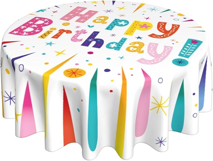 Happy Birthday Round Tablecloth Happy Birthday Tablecloth 60 Inch Waterproof - Image 2
