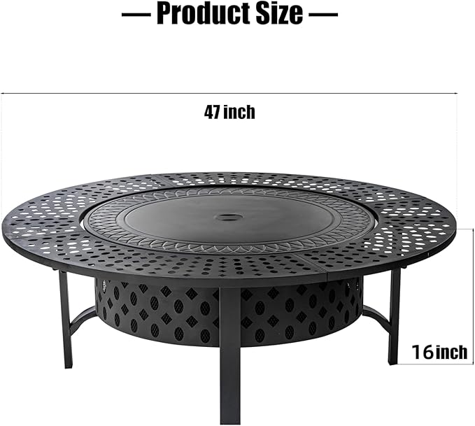 47 Inch Fire Pit with 2 Grills, Wood Burning Fire Pits - Image 5