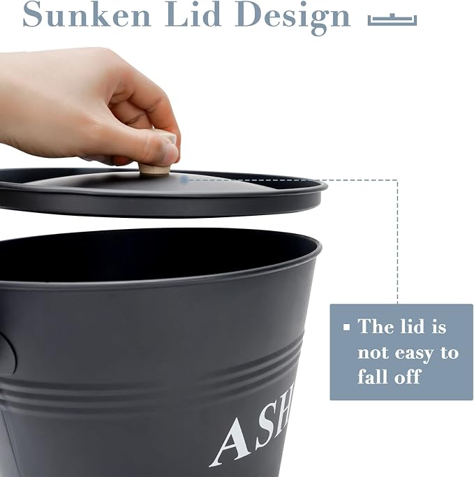 Mini Ash Bucket with Lid, Shovel and Broom, 1.5 Gallon Fireplace Metal Bucket - Image 3