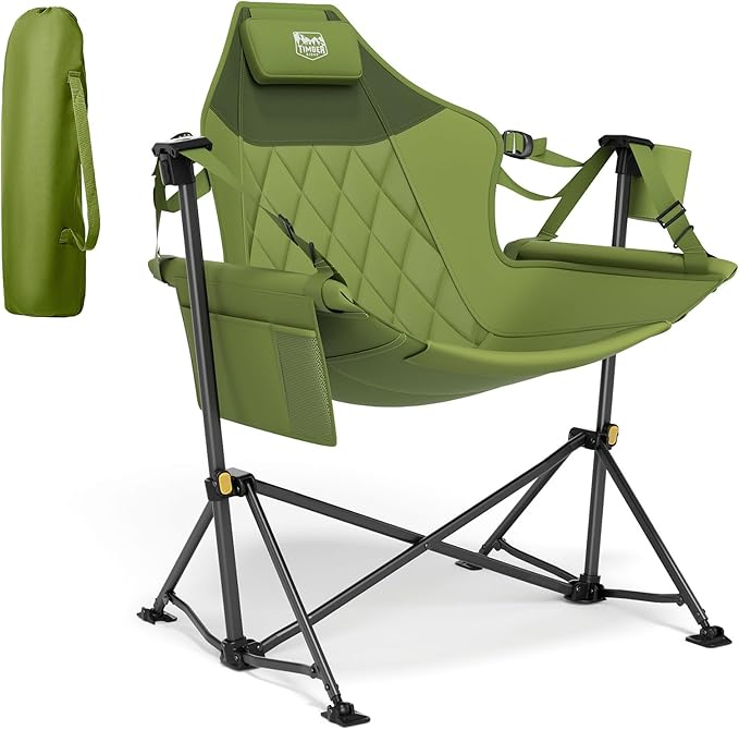 Folding Hammock Camping Chair in Green, Steel Frame, 300 lb Capacity