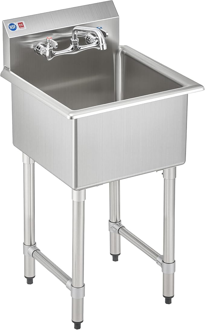 WILPREP 1-Compartment Sink, Freestanding Single Bowl Utility Sink, Work Station by Wilprep