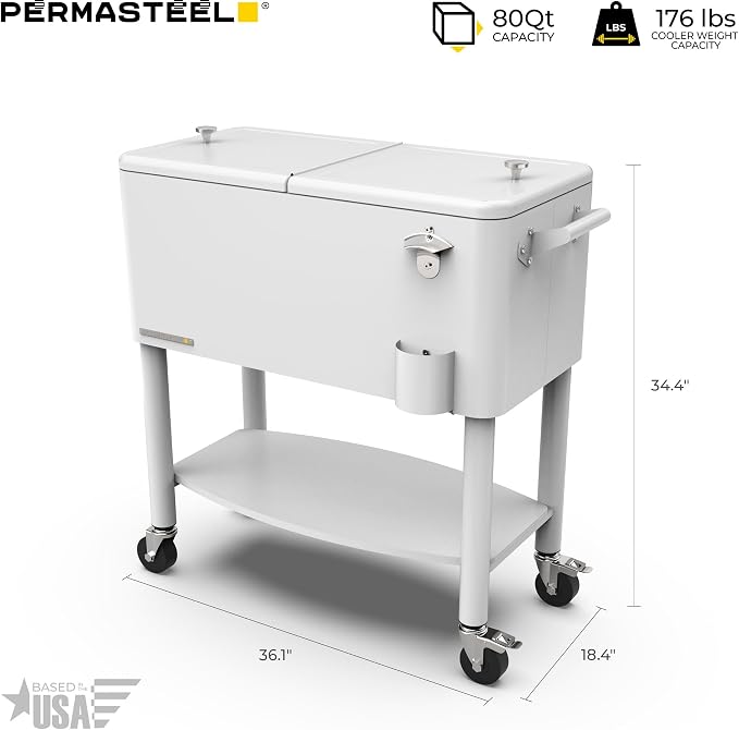Permasteel 80 Quart Party Cooler, Rolling Ice Chest - Image 11