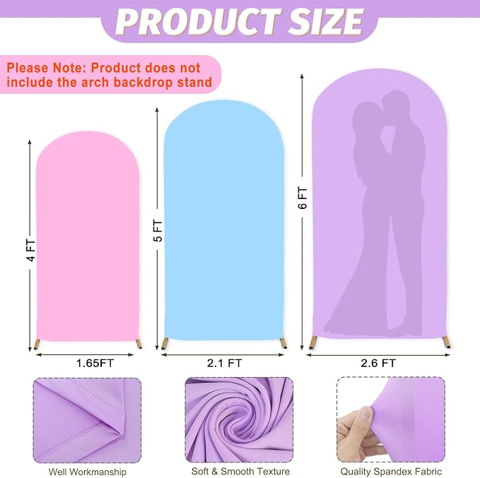MODFUNS Spandex Arch Cover Set of 3 Mixed Color Arch Backdrop Cover 4&5&6ft - Image 3
