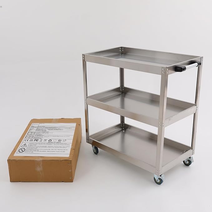 Stainless Steel Utility Cart, Heavy Duty 3-Tier Service Cart - Image 8