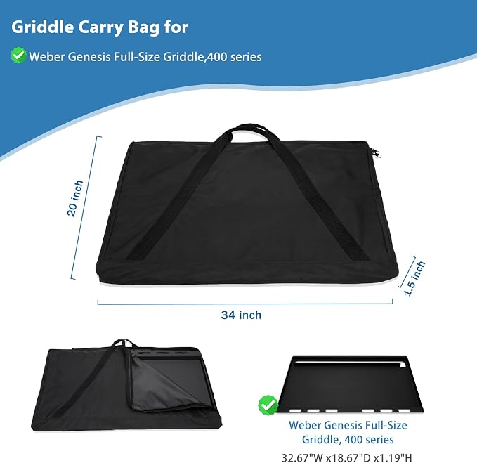 Griddle Cover for Weber Genesis 400 Series Griddle, Full-Size Storage Bag - Image 2