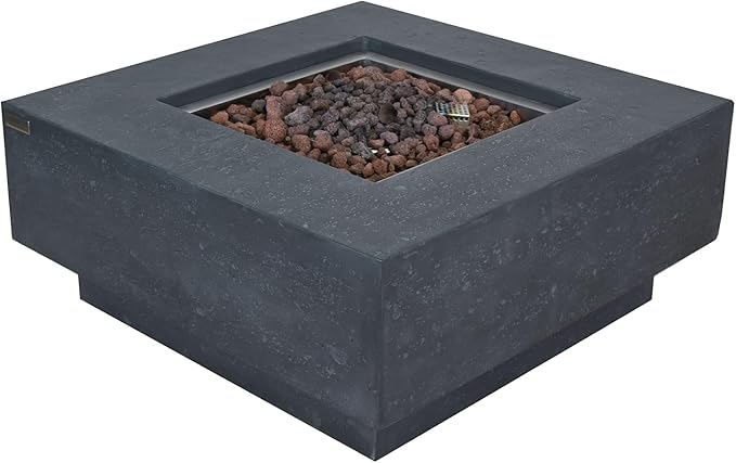 Elementi | Manhattan Gas Fire Pit Cast Concrete 36" Square Fire Table, Outdoor - Image 7