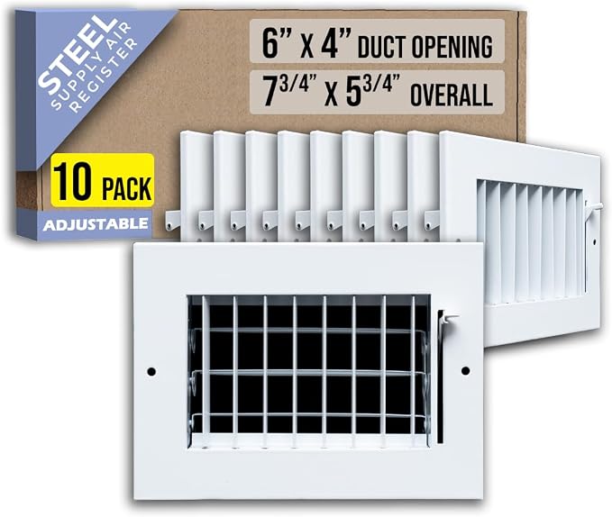 Fits 6x4 Duct Opening Steel Adjustable Air Supply Grille by Handua | Register by Handua