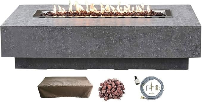 Elementi | Hampton Gas Fire Pit Cast Concrete 56" Rectangular Fire Table by AMSFireplaceInc