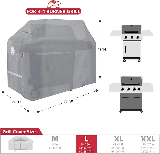 Turtle Life BBQ Grill Cover, 58 Inch Heavy Duty Waterproof 3-4 Burner Barbecue - Image 2