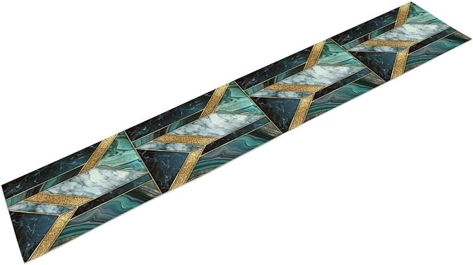 Marble Table Runner, Dark Green Gold Modern Mosaic Design Table Runner - Image 8