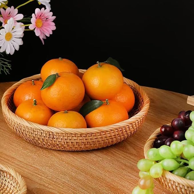 RT&BS Round Rattan Tray, Natural Rattan Decorative Tray, Christmas Food Tray - Image 5