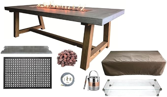 Elementi | Bundle Sonoma Gas Fire Pit Cast Concrete Rectangular Dining Fire by AMSFireplaceInc