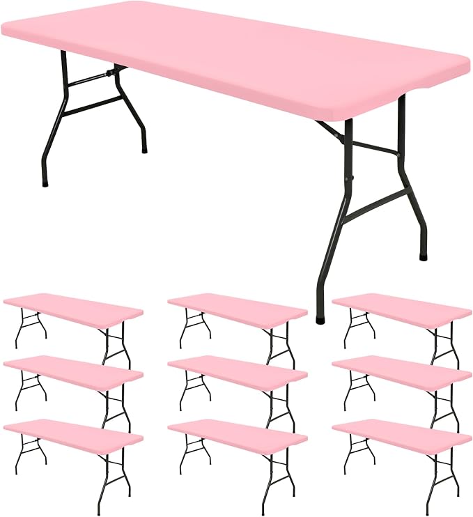 10 Pack Fitted Tablecloth for 6 Foot Rectangle Tables, Washable Stretch Folding by REWOMC
