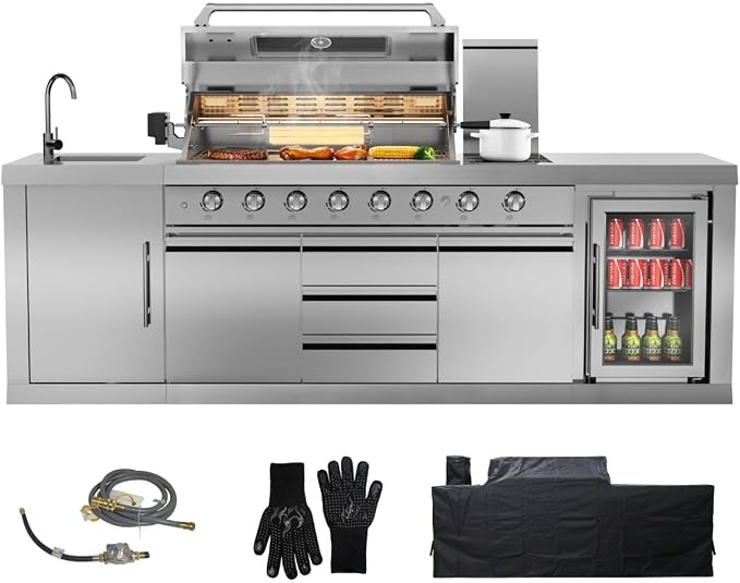 CT Copper Tailor 6-Burner Outdoor Kitchen BBQ Grill Island 99, 000 BTUs by CTCopperTailor