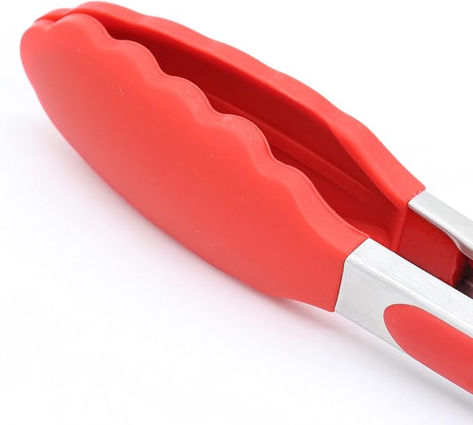 Tongs 4-Pack in Red with Locking Clip, Heat Resistant to 500°F
