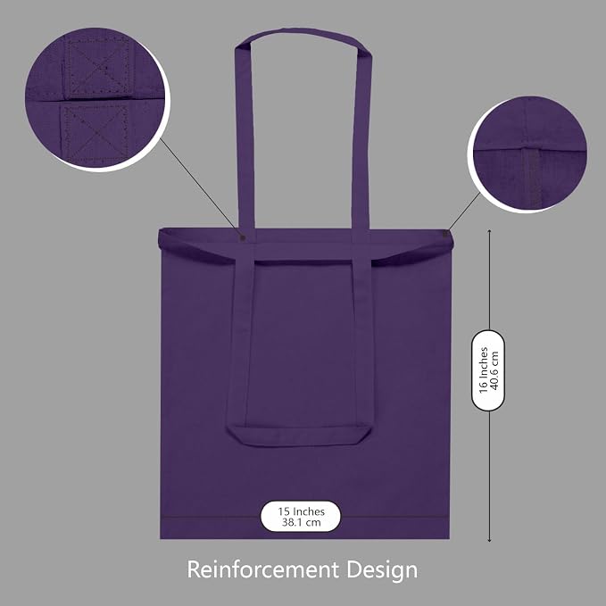 TOPDesign 24-Pack Economical 16"x15" Deep Purple Cotton Tote Bags, Lightweight - Image 3