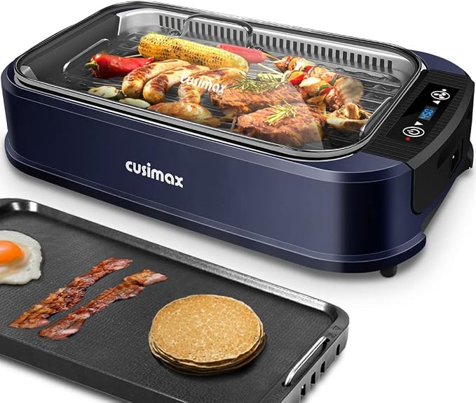 Electric Indoor Grill Griddle, CUSIMAX Smokeless Grill, Portable Korean BBQ by CUSIMAX