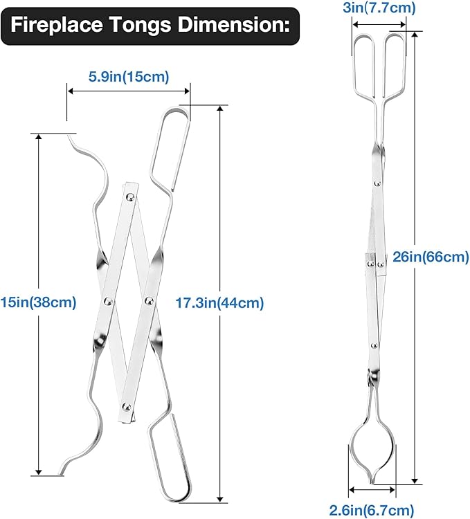 Tongs for Firewood, 26 Inch Stainless Steel Scissor-Style Log Grabber