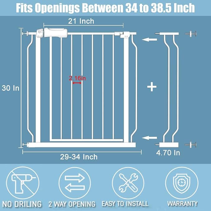 Extra Wide Baby Gate 34-38.5 Inch Wide - Image 2