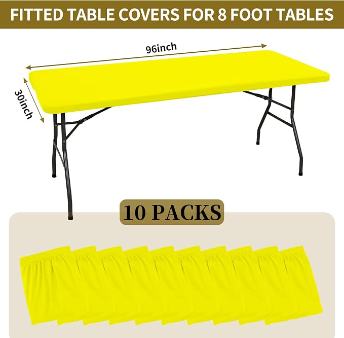10 Pack Fitted Tablecloth for 8 Foot Rectangle Tables, Washable Stretch Folding - Image 2