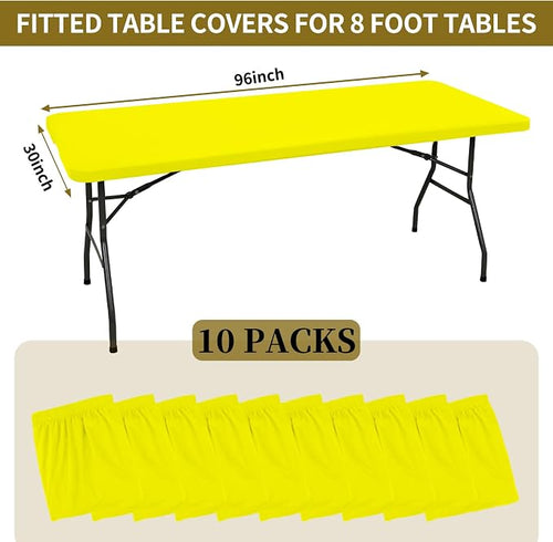 10 Pack Fitted Tablecloth for 8 Foot Rectangle Tables, Washable Stretch Folding - Image 2