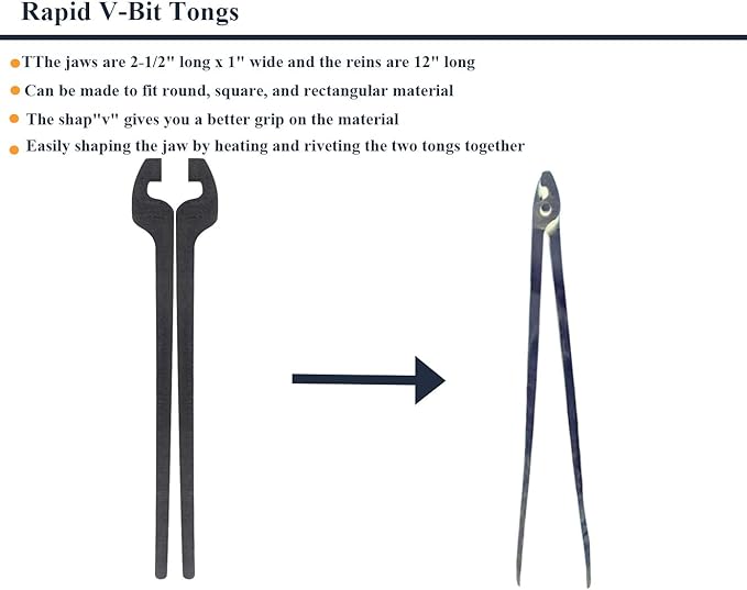 Tongs Set of 6 Blacksmith Blanks, 5/16 Inch Mild Steel, Black