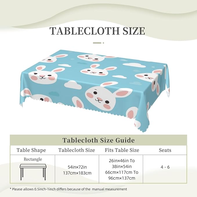 Rectangle Table Cloth Funny Rabbits Waterproof Tablecloth 54 x 72 in Washable - Image 6