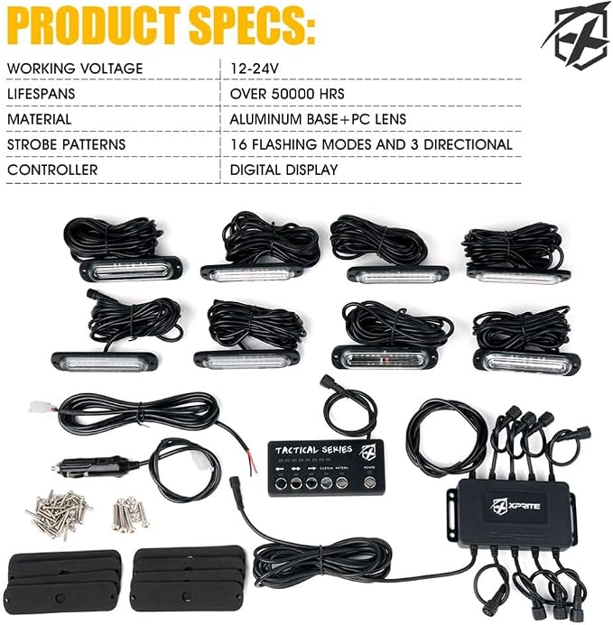 Xprite Amber/White LED Surface Mount Strobe Lights Kit, Grill Grille Side - Image 7