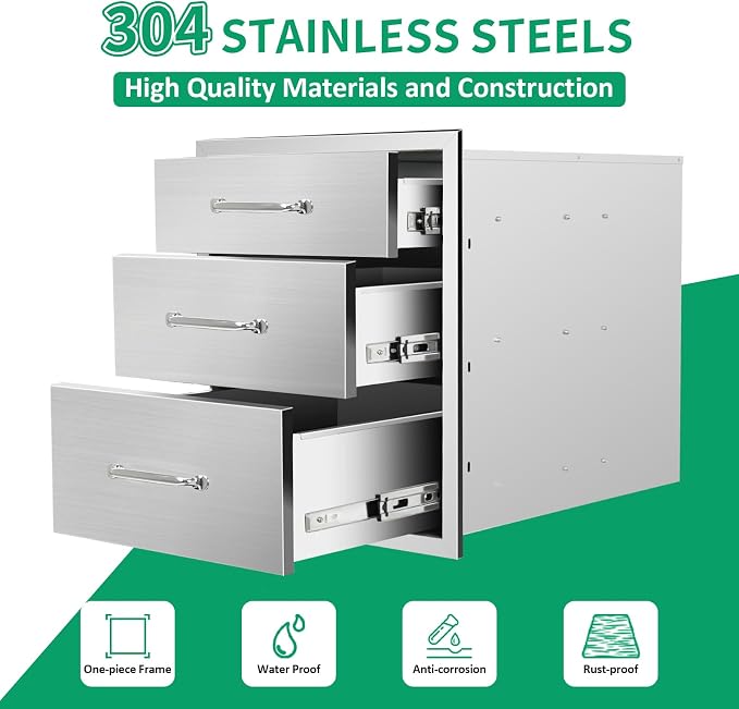 Outdoor Kitchen Drawers 18" W x 21" H x 23" D Stainless Steel Triple Drawers - Image 3
