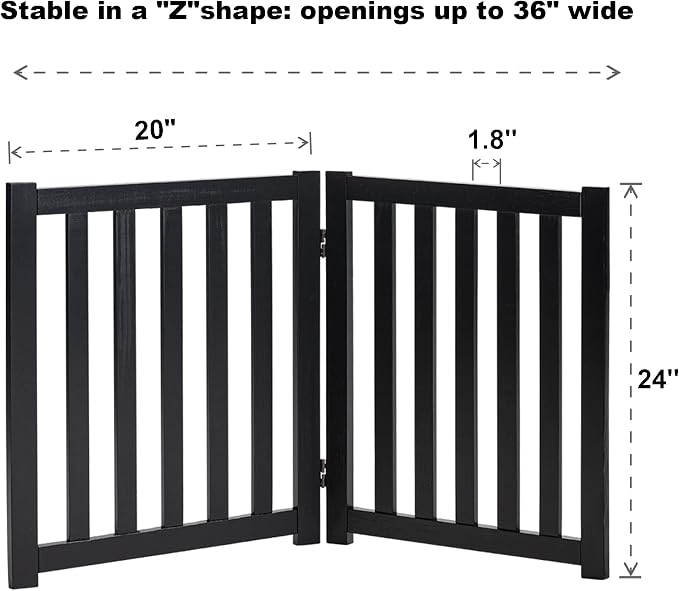 LZRS 2-Panel Wooden Free Standing Foldable Dog Gate Indoor – Solid Hardwood 24" - Image 3