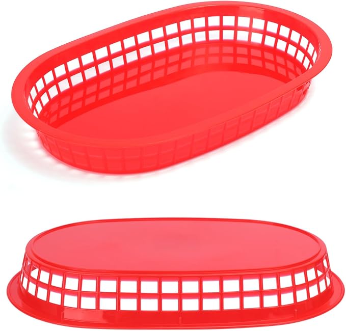 60 Pack Fast Food Baskets, 10.6 x6. 7 Inch Versatile Red Plastic Food Baskets - Image 3
