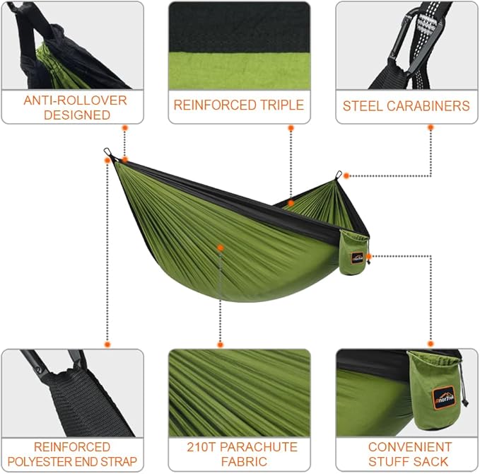 Hammocks Olive Green 210T Parachute Nylon, 500 lb Capacity