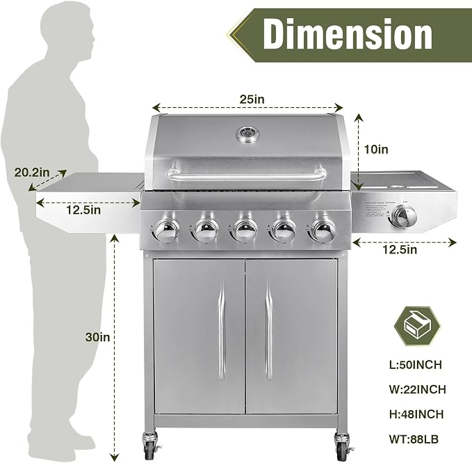 Bestfire 68, 000 BTU 5 Burner Propane Gas Grill - Image 2