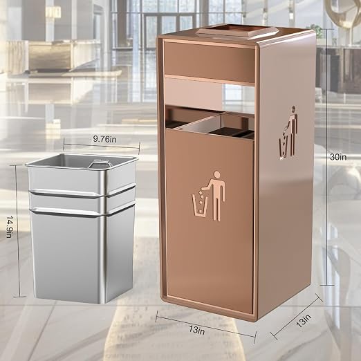 Commercial Trash Can - 42L Heavy Duty Stainless Steel Garbage Bin - Image 2