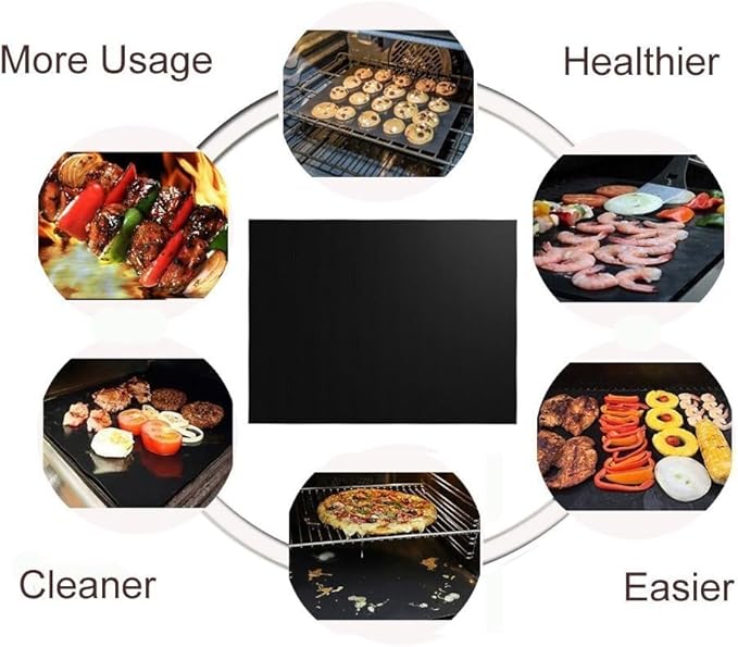 Grill Pads, Set of 10, Black Non-Stick Fiberglass, 15.75 x 13 Inch