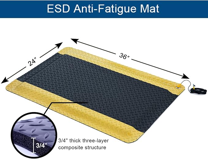 2' x 3' ESD Anti-Fatigue Conductive Mat, Durable Heavy Duty Diamond Plate - Image 2
