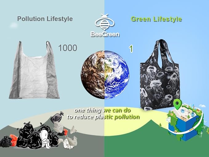 BeeGreen Turtle Reusable Grocery Bags Frog Elephant Penguin Jellyfish Shopping - Image 8