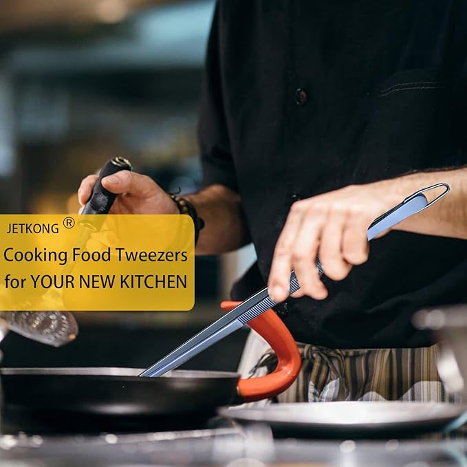 Tongs 2-Pack 12-Inch Stainless Steel Kitchen Tweezers, Navy Blue