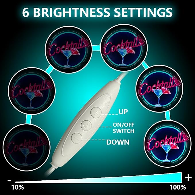 Cocktails Neon Signs for Wall Decor, UV Print Cocktails Glass LED Neon Light Up - Image 2