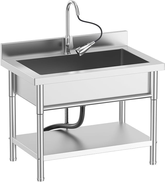 Stainless Steel Utility Sink, 39.5" × 23.6" × 31.5"Freestanding Sink by Unknown