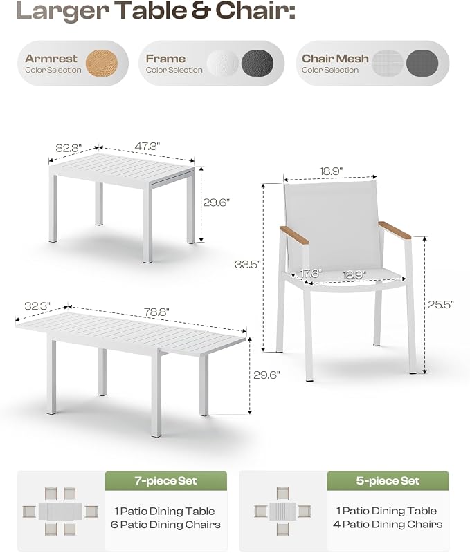 Expandable Outdoor Patio Dining Table Set - Image 7